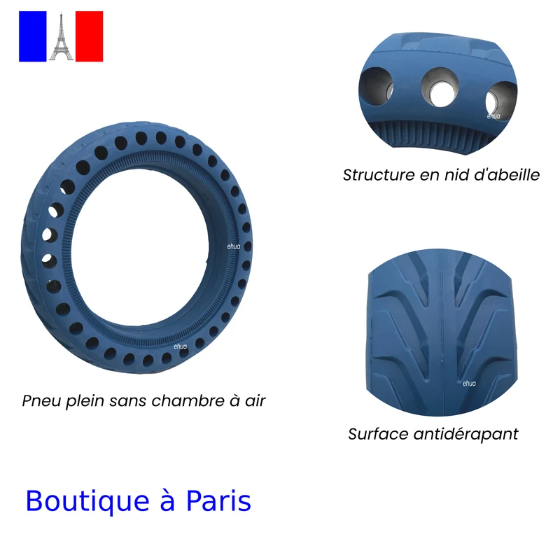 Pneu plein 8.5x2 alvéolé bleu pour trottinette Xiaomi M365/Pro/Pro2/1S/Essential, Wispeed T850/T855/Pro