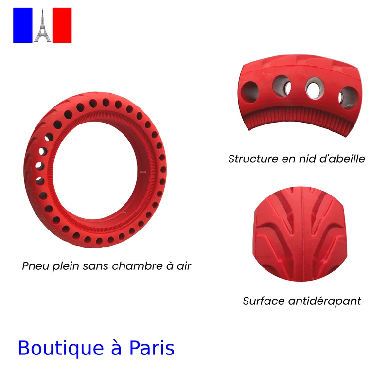 Pneu plein aleveolé ROUGE pour xiaomi M365/Pro/Pro2/3/Essentail/1s, Wispeed T850/T855/Pro