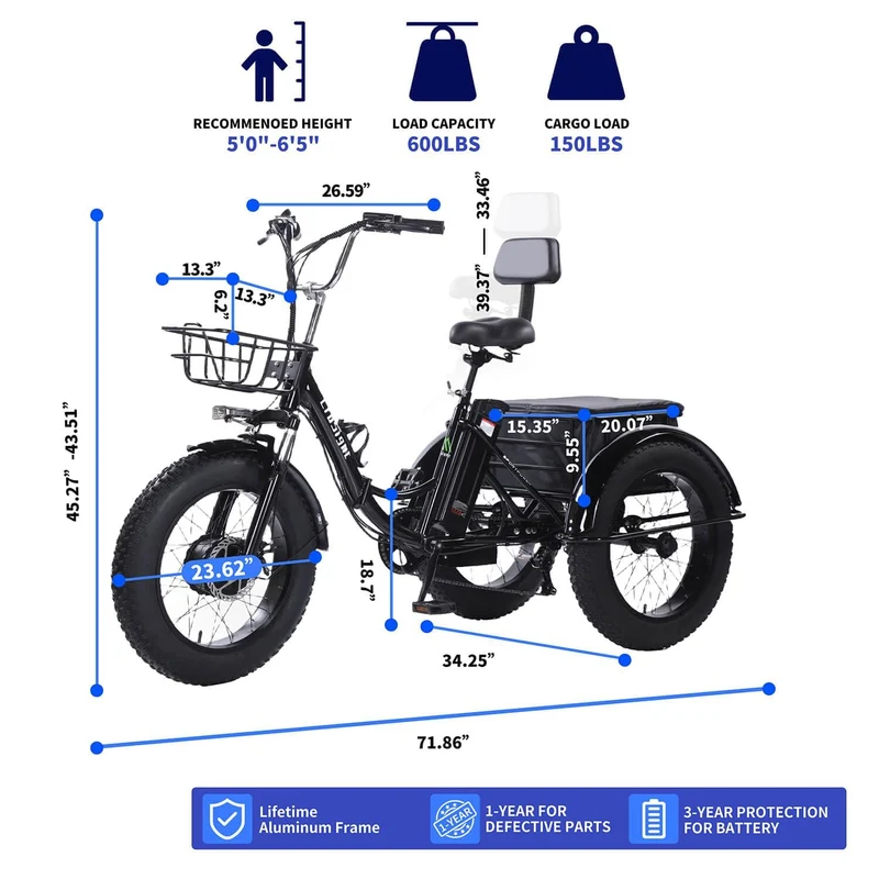 CroSight Folding Electric Tricycle 750W Fat Tire Canada