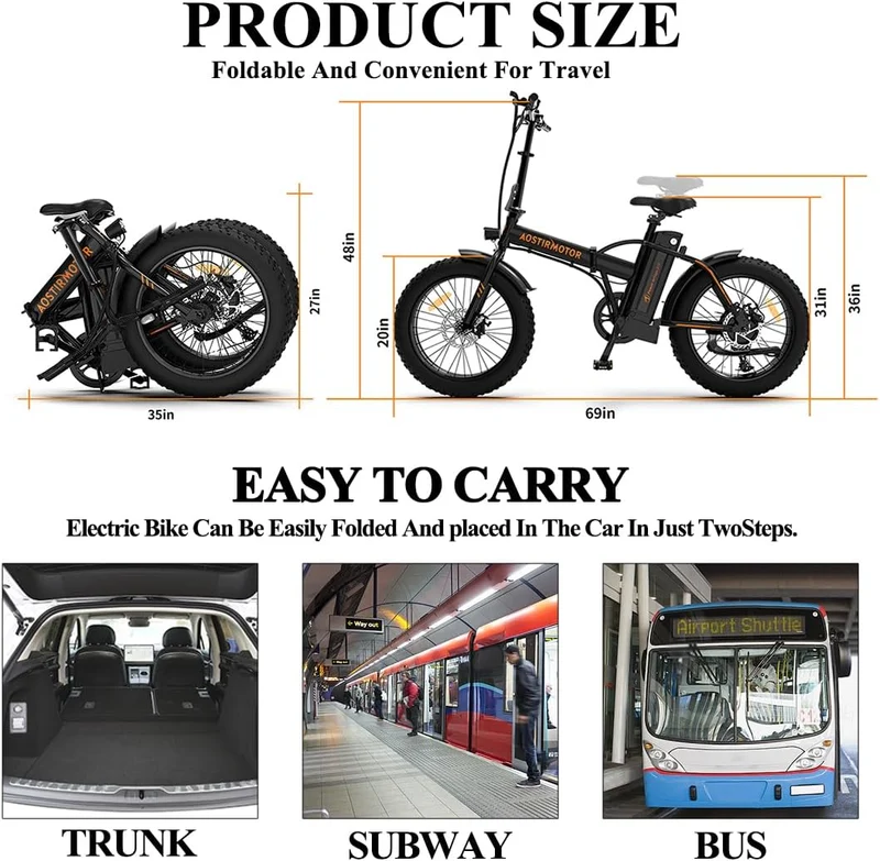 AOSTIRMOTOR Folding E-Bike 500W Fat Tire Canada