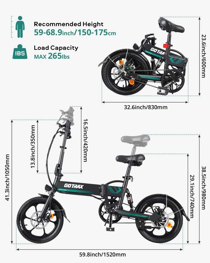 Gotrax EBE1 16" Folding Electric Bike – 45KM Range, Lightweight & Compact for Commuting