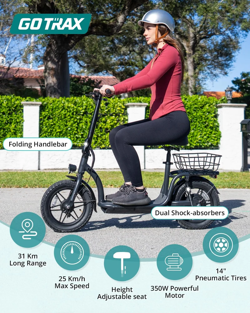 Gotrax Astro Electric Scooter – 350W Motor, 25km/h Speed, 30km Range, Foldable, Comfortable Ride in Canada