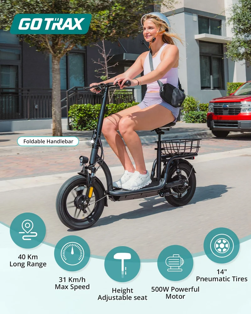 Gotrax Astro Electric Scooter – 350W Motor, 25km/h Speed, 30km Range, Foldable, Comfortable Ride in Canada