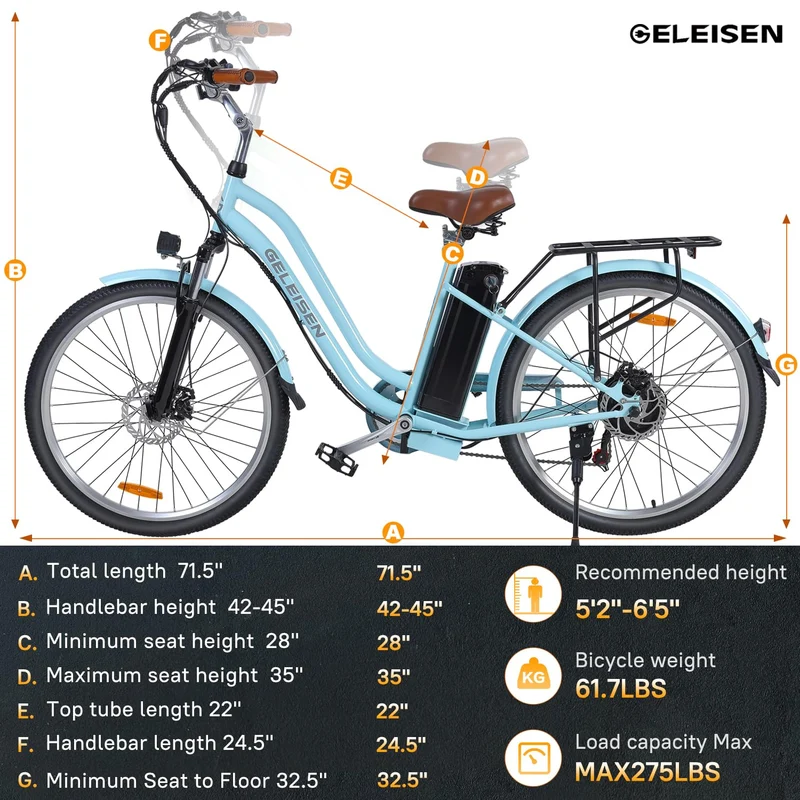 GELEISEN Step-Thru Electric Bike 26" Commuter Canada