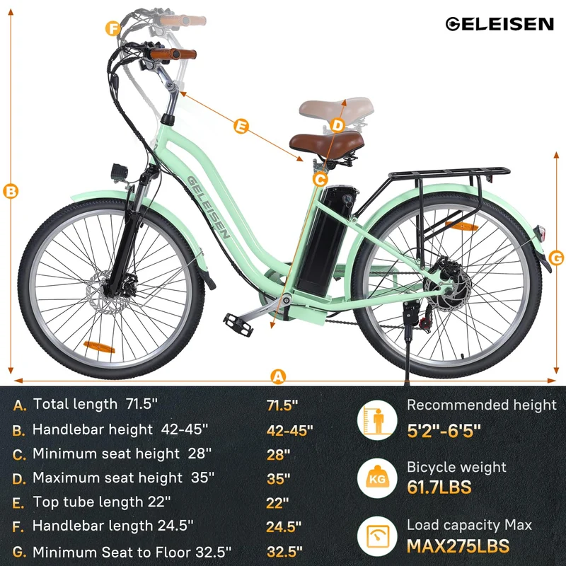 GELEISEN Step-Thru Electric Bike 26" Commuter Canada