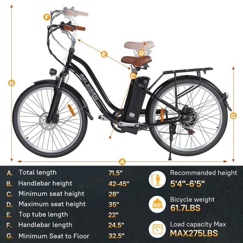 GELEISEN Step-Thru Electric Bike 26" Commuter Canada