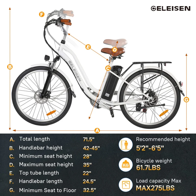 GELEISEN Step-Thru Electric Bike 26" Commuter Canada