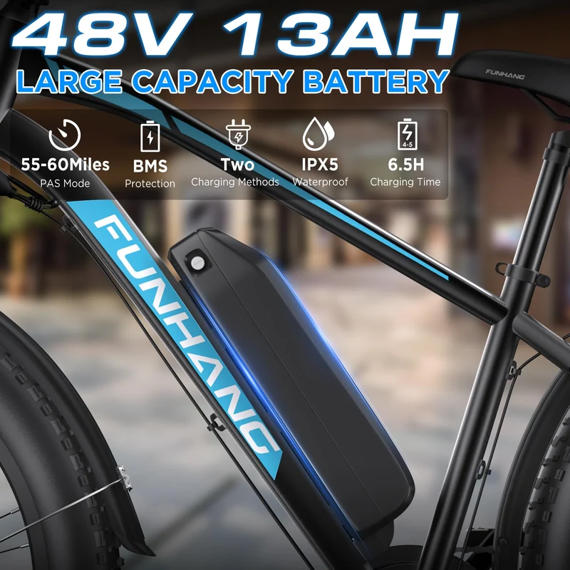 Funhang EB-S1 Electric Fat Tire Bike – 1000W Motor, 60 Mile Range, All-Terrain, Built for Canadian Winters
