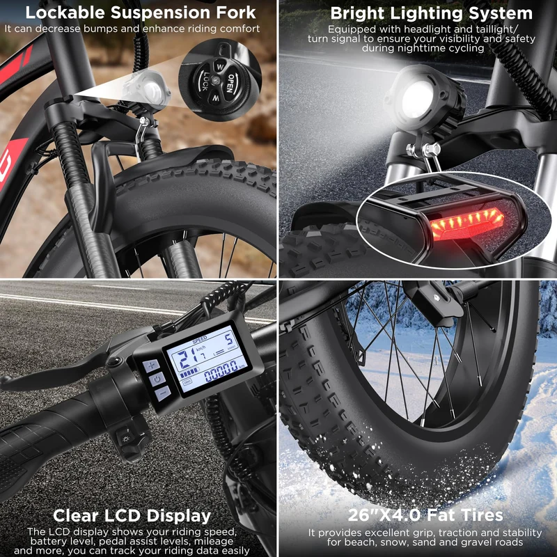 Funhang EB-S1 Electric Fat Tire Bike – 1000W Motor, 60 Mile Range, All-Terrain, Built for Canadian Winters