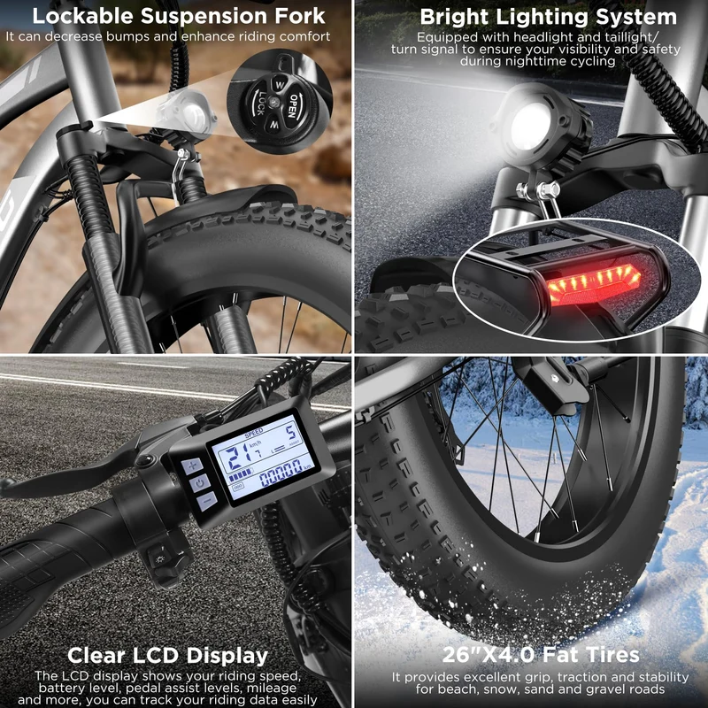 Funhang EB-S1 Electric Fat Tire Bike – 1000W Motor, 60 Mile Range, All-Terrain, Built for Canadian Winters