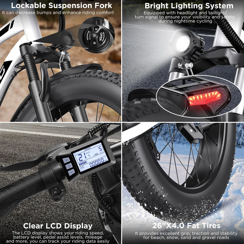 Funhang EB-S1 Electric Fat Tire Bike – 1000W Motor, 60 Mile Range, All-Terrain, Built for Canadian Winters