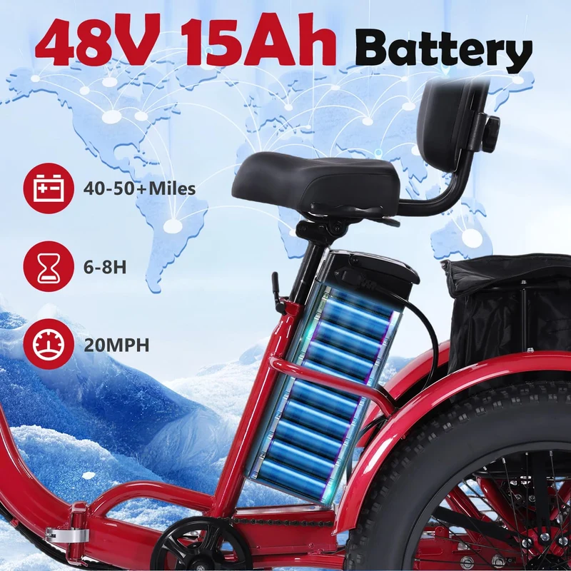 Kakigo Folding Electric Trike 48V 15Ah Fat Tire Canada