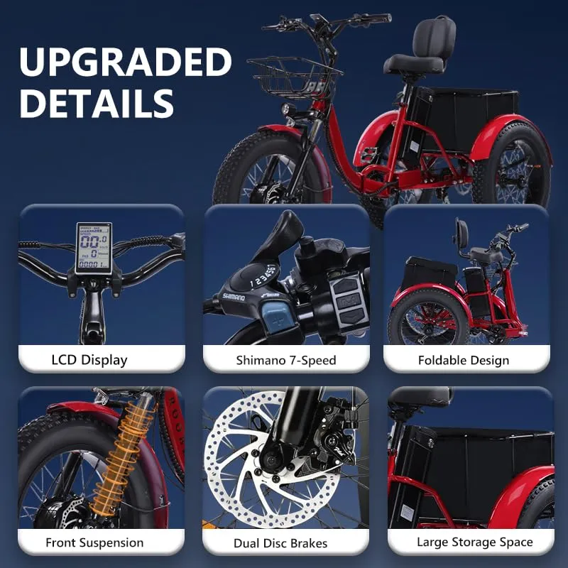 Kakigo Folding Electric Trike 48V 15Ah Fat Tire Canada