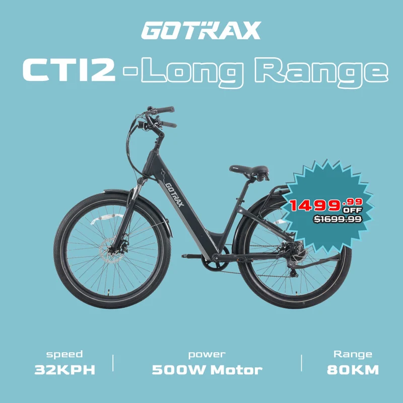 GOTRAX CTI2 Electric Bike 27.5 Inch Step-Thru - 32KPH 80KM Range