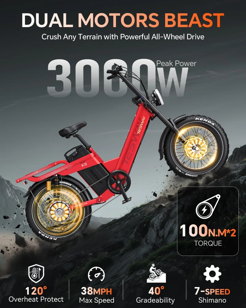 TESWAY X5 Pro Electric Bike Canada – Dual Motor 60Ah Long Range E-Bike