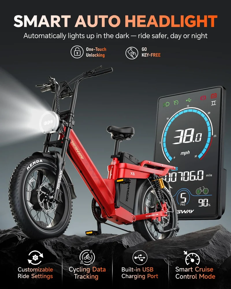 TESWAY X5 Pro Electric Bike Canada – Dual Motor 60Ah Long Range E-Bike