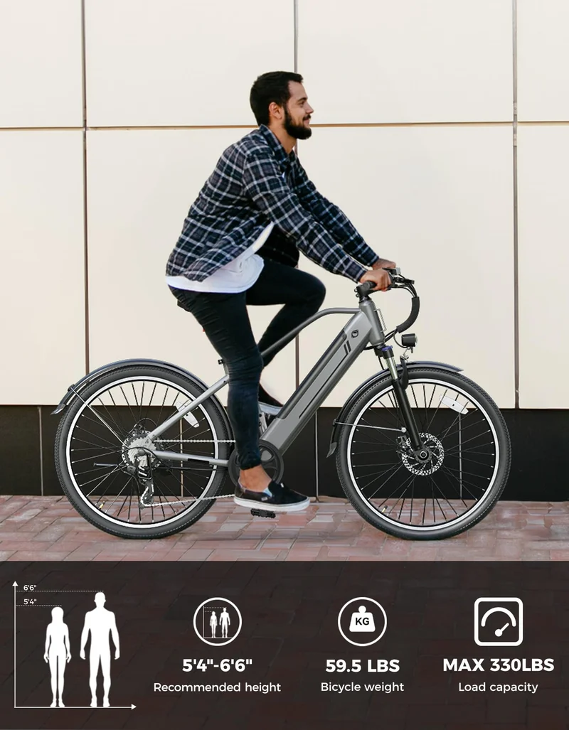 Jasion EB5 Electric Bike 26" 360 Wh Battery | Commuter E-Bike Canada