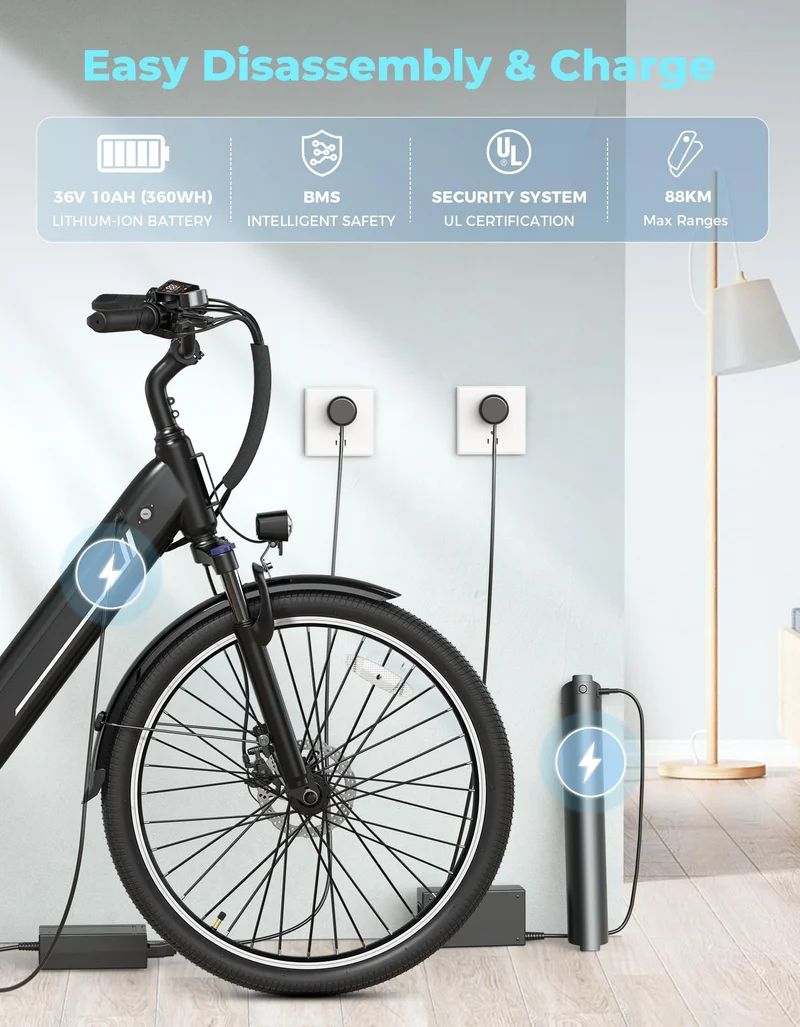Jasion EB5 Electric Bike 26" 360 Wh Battery | Commuter E-Bike Canada