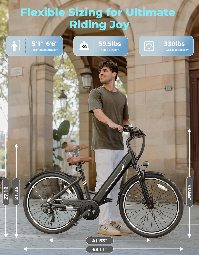 Jasion EB5 Electric Bike 26" 360 Wh Battery | Commuter E-Bike Canada