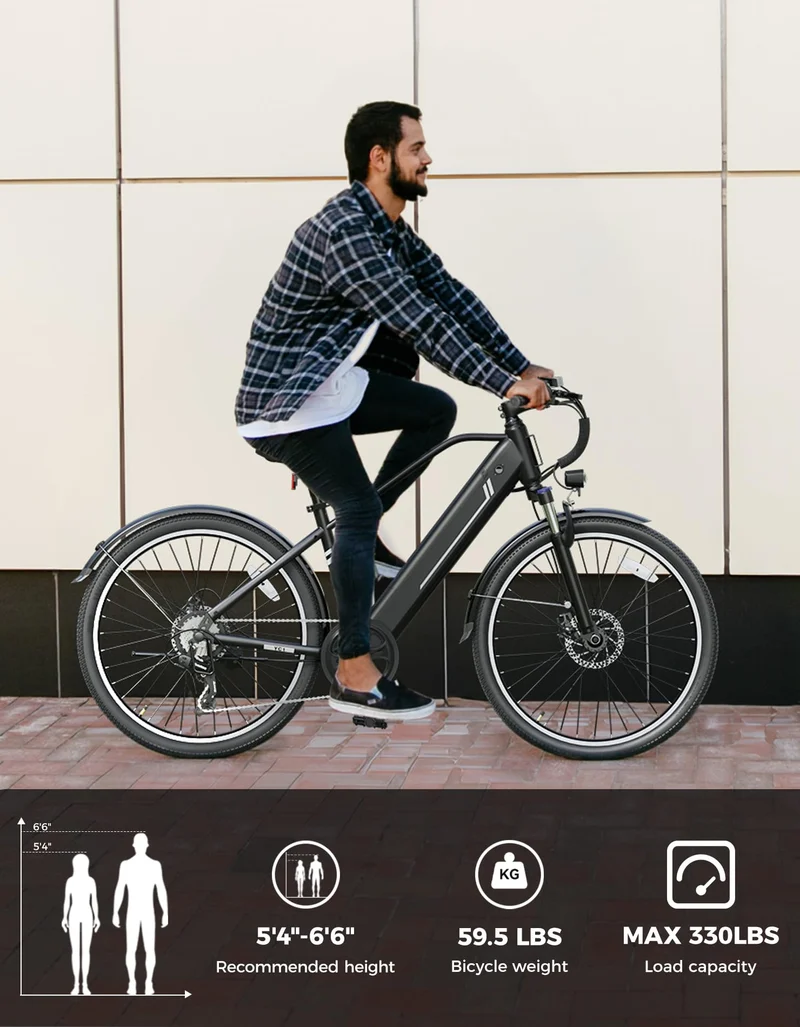 Jasion EB5 Electric Bike 26" 360 Wh Battery | Commuter E-Bike Canada