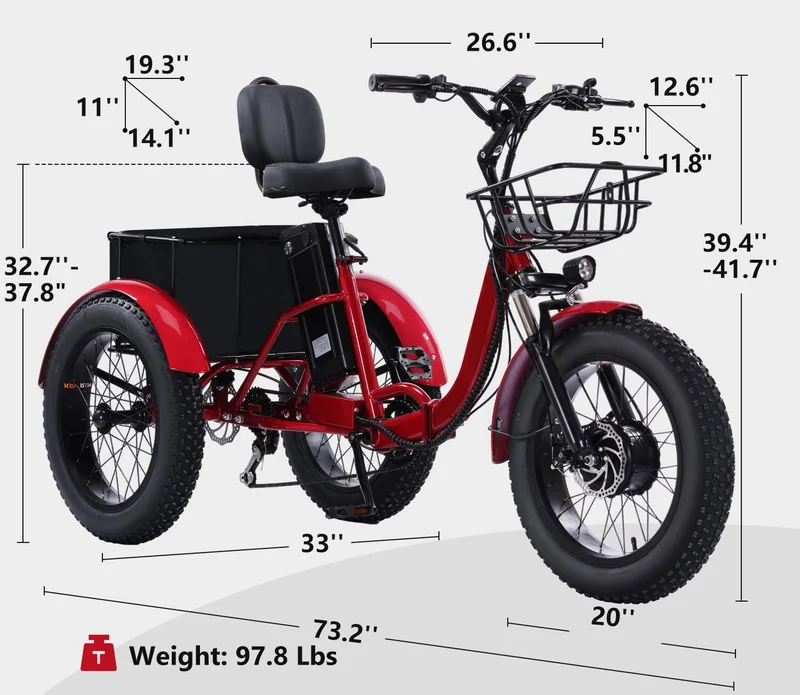 Stable 3-Wheel E-Bike with Long-Range Battery for Comfortable Riding