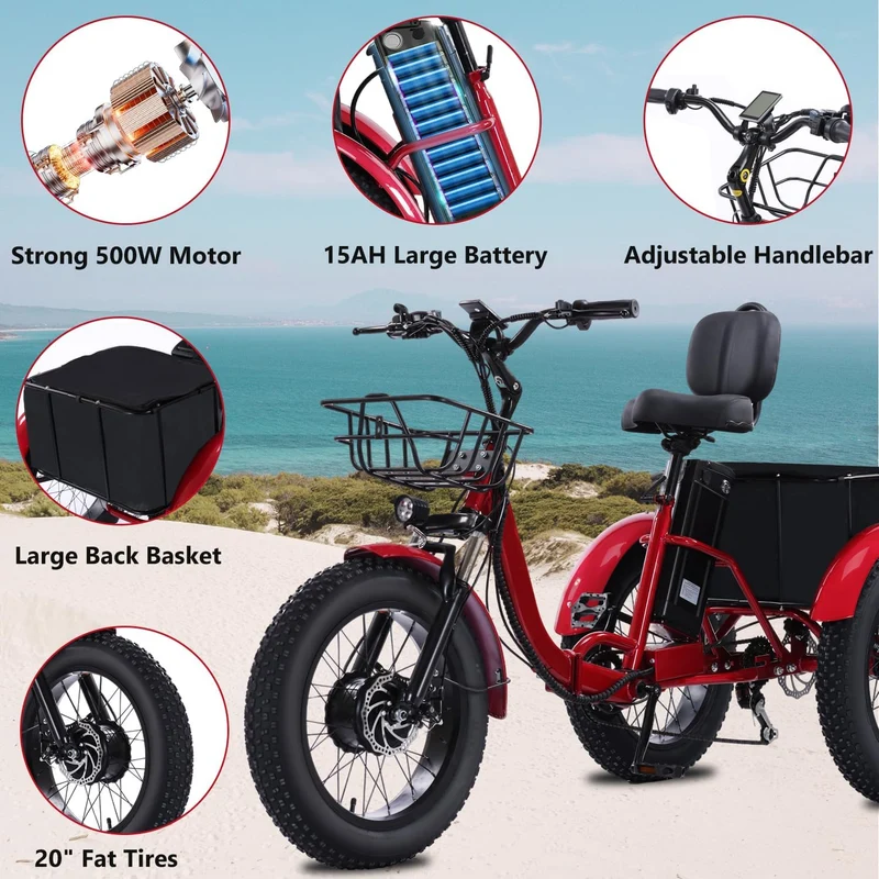 Stable 3-Wheel E-Bike with Long-Range Battery for Comfortable Riding