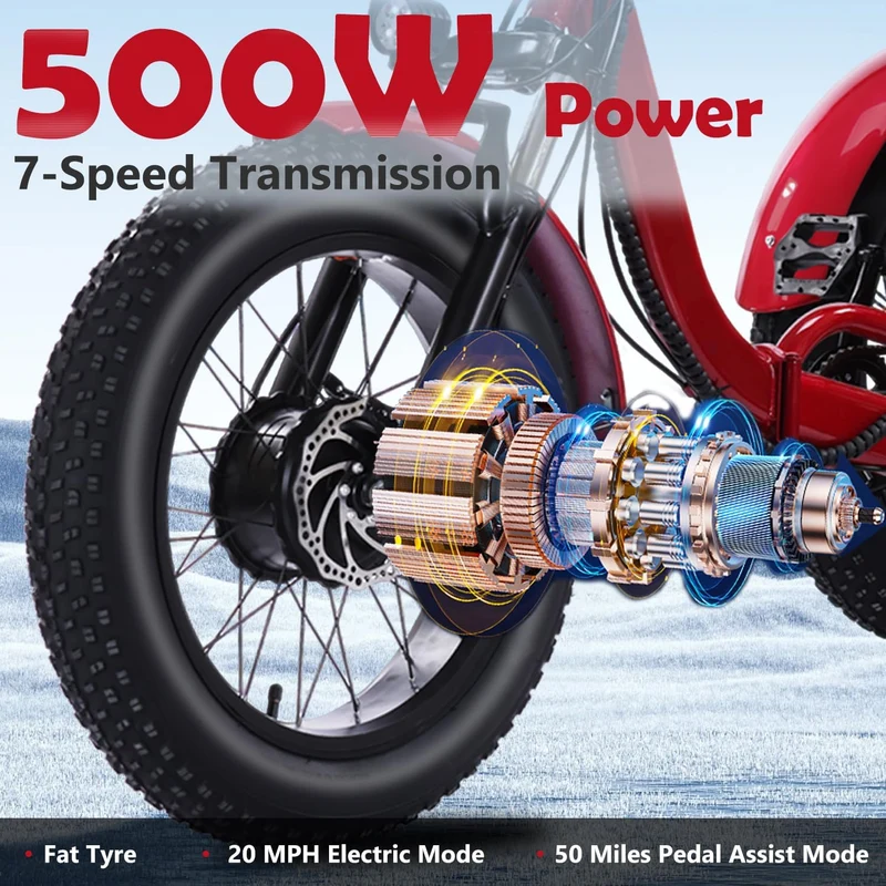 Stable 3-Wheel E-Bike with Long-Range Battery for Comfortable Riding