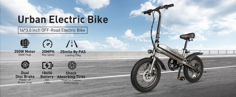 TF SMILEE “Smiley” 16×3 Compact Electric Bike (Canada) – 36V 7.8Ah Removable Battery