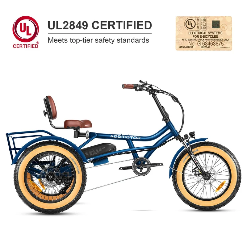 Addmotor Arisetan II M-360 Semi-Recumbent Electric Trike – 750W Motor, 48V 20Ah Samsung Battery, Differential Drive, Up to 85 Mile Range