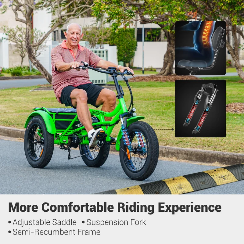 Addmotor Arisetan II M-360 Semi-Recumbent Electric Trike – 750W Motor, 48V 20Ah Samsung Battery, Differential Drive, Up to 85 Mile Range