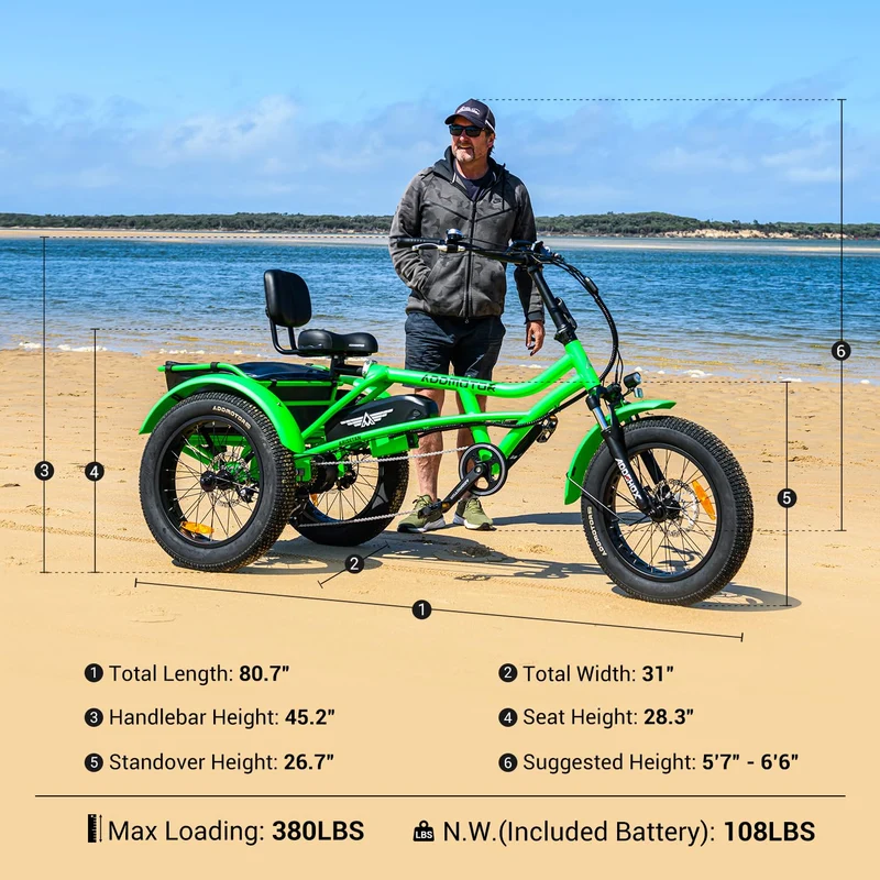 Addmotor Arisetan II M-360 Semi-Recumbent Electric Trike – 750W Motor, 48V 20Ah Samsung Battery, Differential Drive, Up to 85 Mile Range