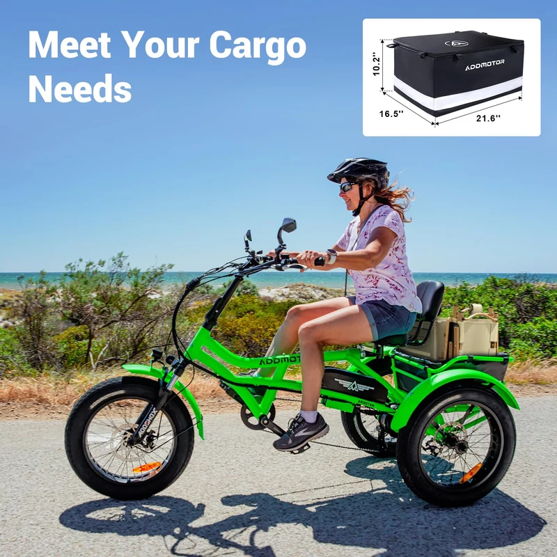 Addmotor Arisetan II M-360 Semi-Recumbent Electric Trike – 750W Motor, 48V 20Ah Samsung Battery, Differential Drive, Up to 85 Mile Range