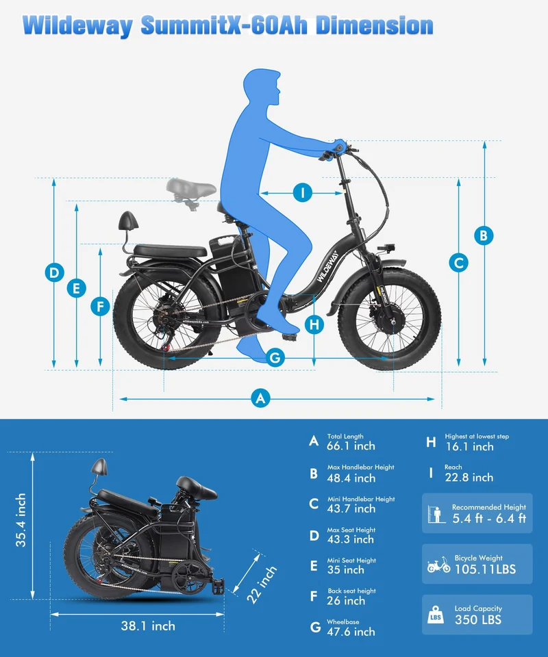 SummitX 1000W Folding E-Bike - Long Range 250km