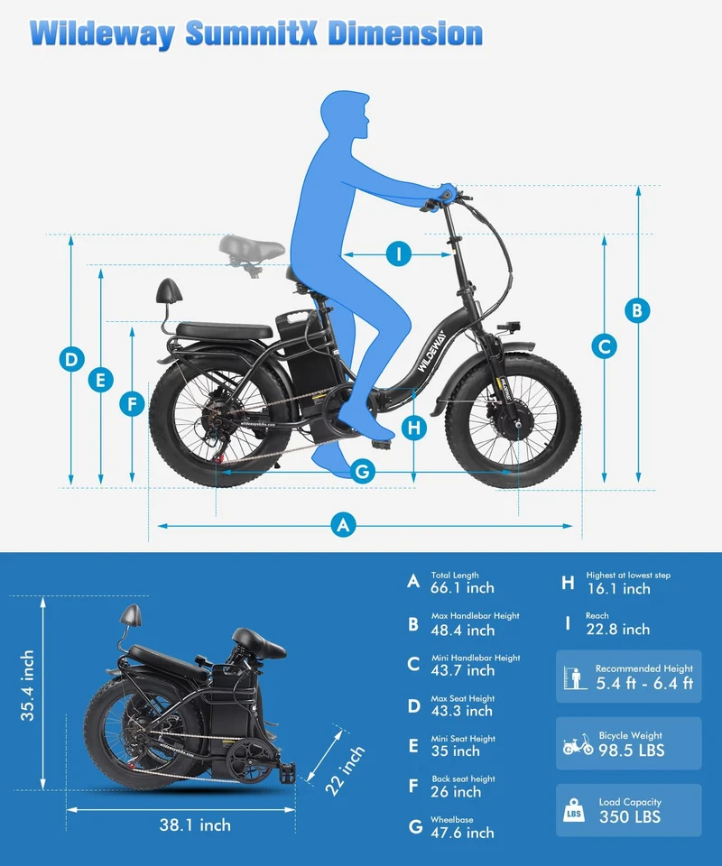 SummitX 1000W Folding E-Bike - Long Range 250km