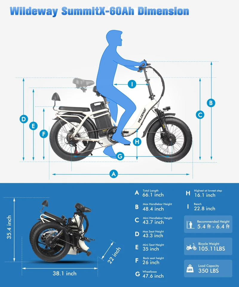 SummitX 1000W Folding E-Bike - Long Range 250km