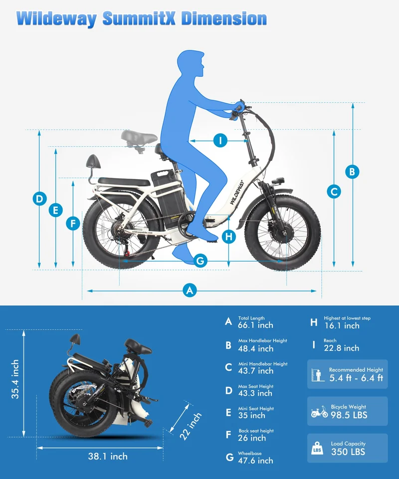SummitX 1000W Folding E-Bike - Long Range 250km