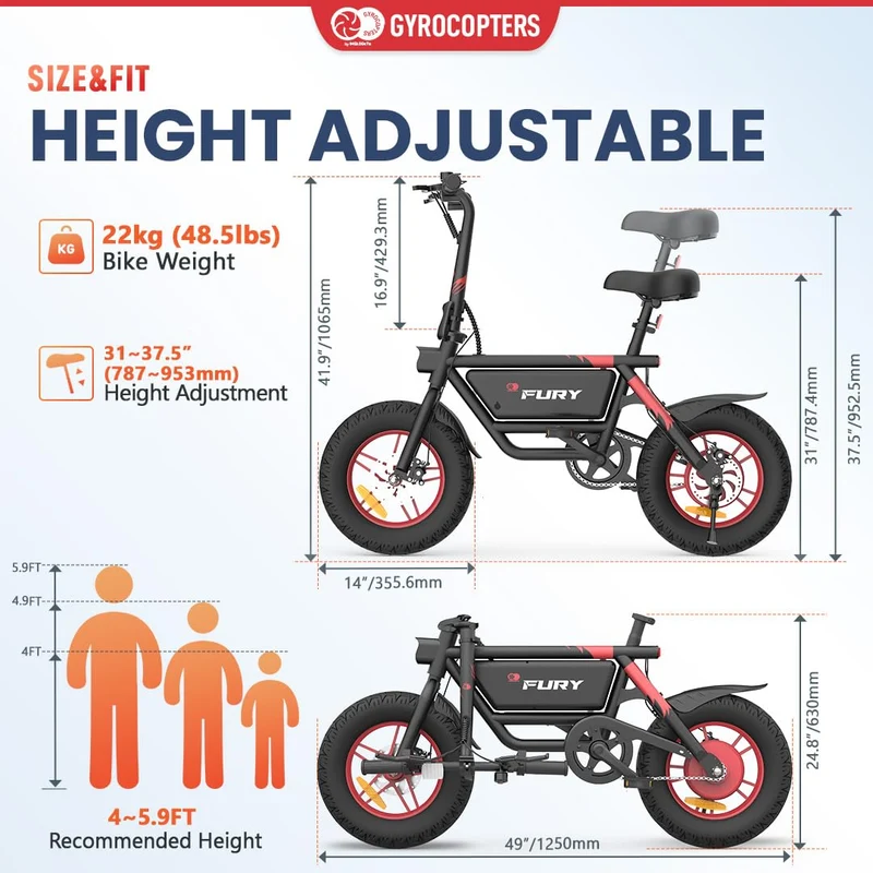 Gyrocopters Fury Folding E-Bike – Fat Tire Electric Bike Canada