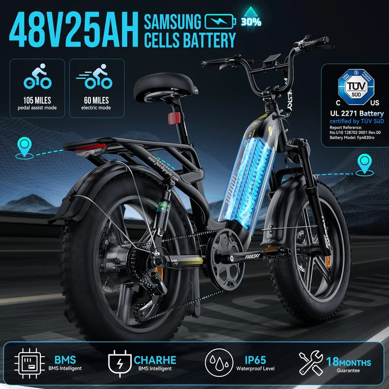 FREESKY Rocky Pro A-320 Step-Thru Fat-Tire E-Bike (48V 25Ah, 72–145 km Range).