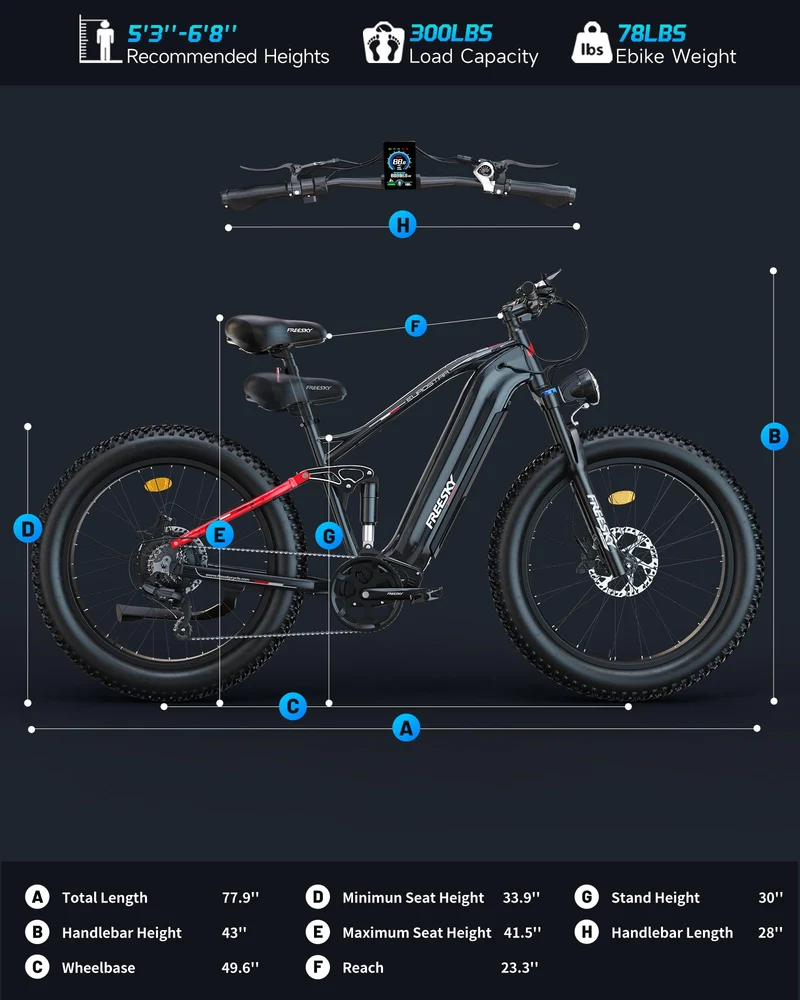 FREESKY Eurostar Ultra Electric Fat Tire Bike – 1000W, Full Suspension, Canada Edition