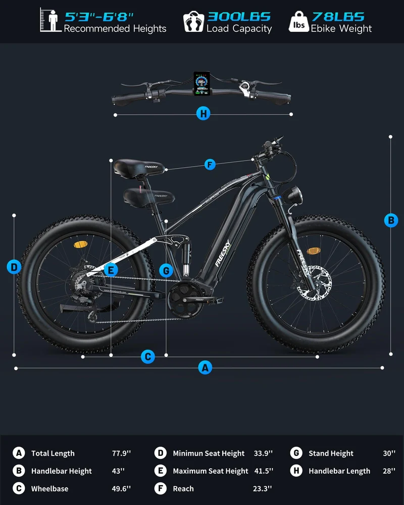 FREESKY Eurostar Ultra Electric Fat Tire Bike – 1000W, Full Suspension, Canada Edition