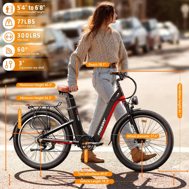 Freesky Nova Step-Thru Dual Battery Electric Bike – Up to 193 km Range (Canada)