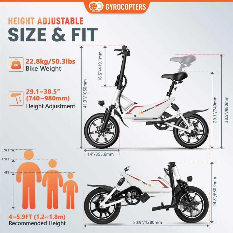 Gyrocopters Frost Folding E-Bike – Compact 14" Electric Bike Canada