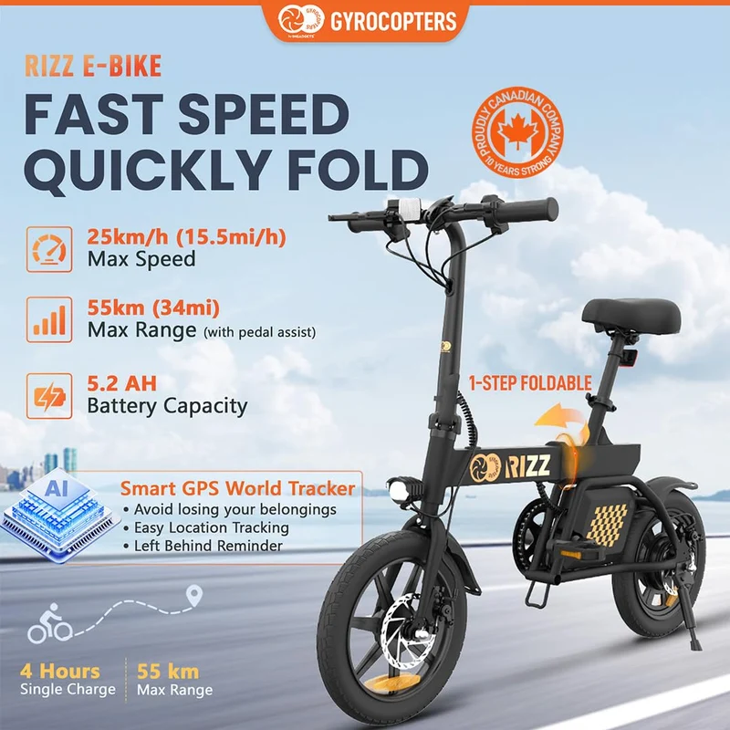 Gyrocopters Rizz E-Bike – Folding Electric Bike Canada