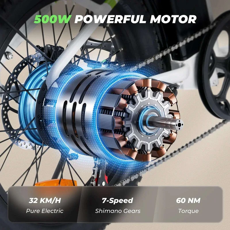 ISINWHEEL U7 20" Step-Thru Cargo Electric Bike 500W Motor 48V 10.4Ah Battery, Max Speed 32 KPH, Range 80KM