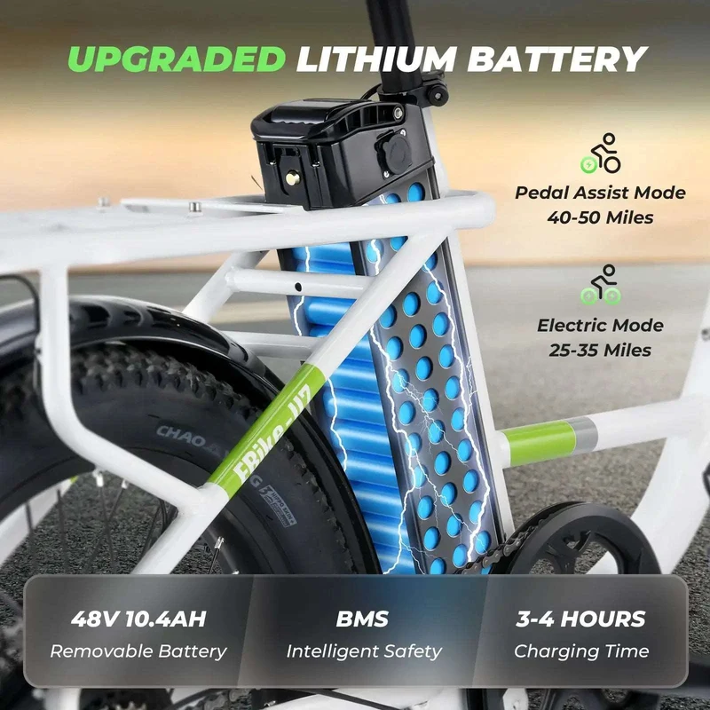 ISINWHEEL U7 20" Step-Thru Cargo Electric Bike 500W Motor 48V 10.4Ah Battery, Max Speed 32 KPH, Range 80KM