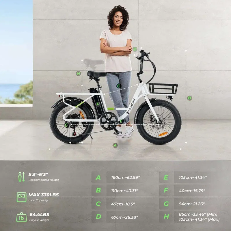 ISINWHEEL U7 20" Step-Thru Cargo Electric Bike 500W Motor 48V 10.4Ah Battery, Max Speed 32 KPH, Range 80KM