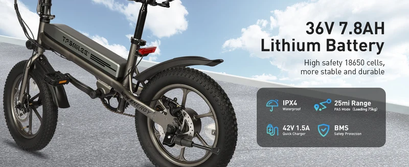 Smilee-S5 16‘’ Folding Electric Bike - Max Speed 32 KPH, Range 30-80 KM