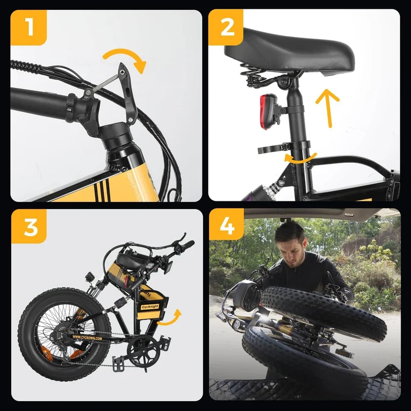 Cycrown Knight Fat Tire folding electric bike-Max Speed 32KPH, Range 77KM