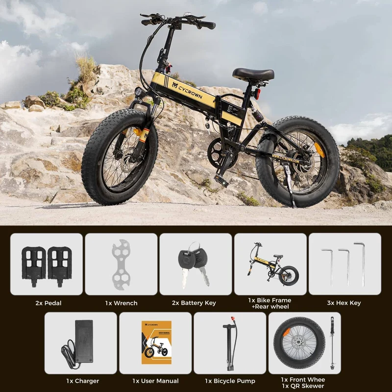 Cycrown Knight Fat Tire folding electric bike-Max Speed 32KPH, Range 77KM
