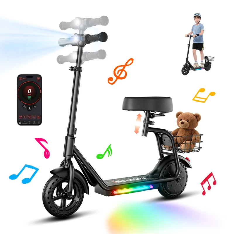 iScooter iK7 2-in-1 Kids Electric Scooter with Seat, Basket & App Parental Controls